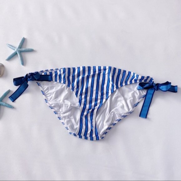 J. Crew | Surf Hipster Bikini Bottom Cabana Stripe Blue White Side Tie Plus 3X - Picture 3 of 12